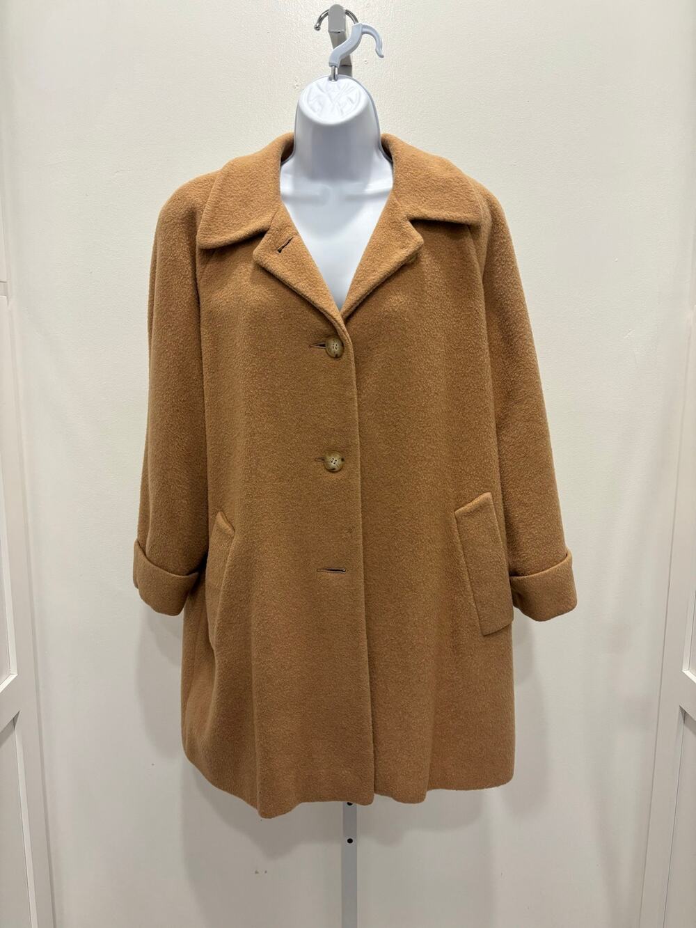 Vintage Larry Levine 100% Pure Camel Hair Coat Tan Petite 90s Quiet Luxury
